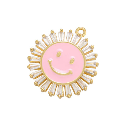 10pcs/lot 22*20mm Gold Plated Colorful Enamel Smile Sun Charms Pink Enamel Charms Charms Beads Beyond