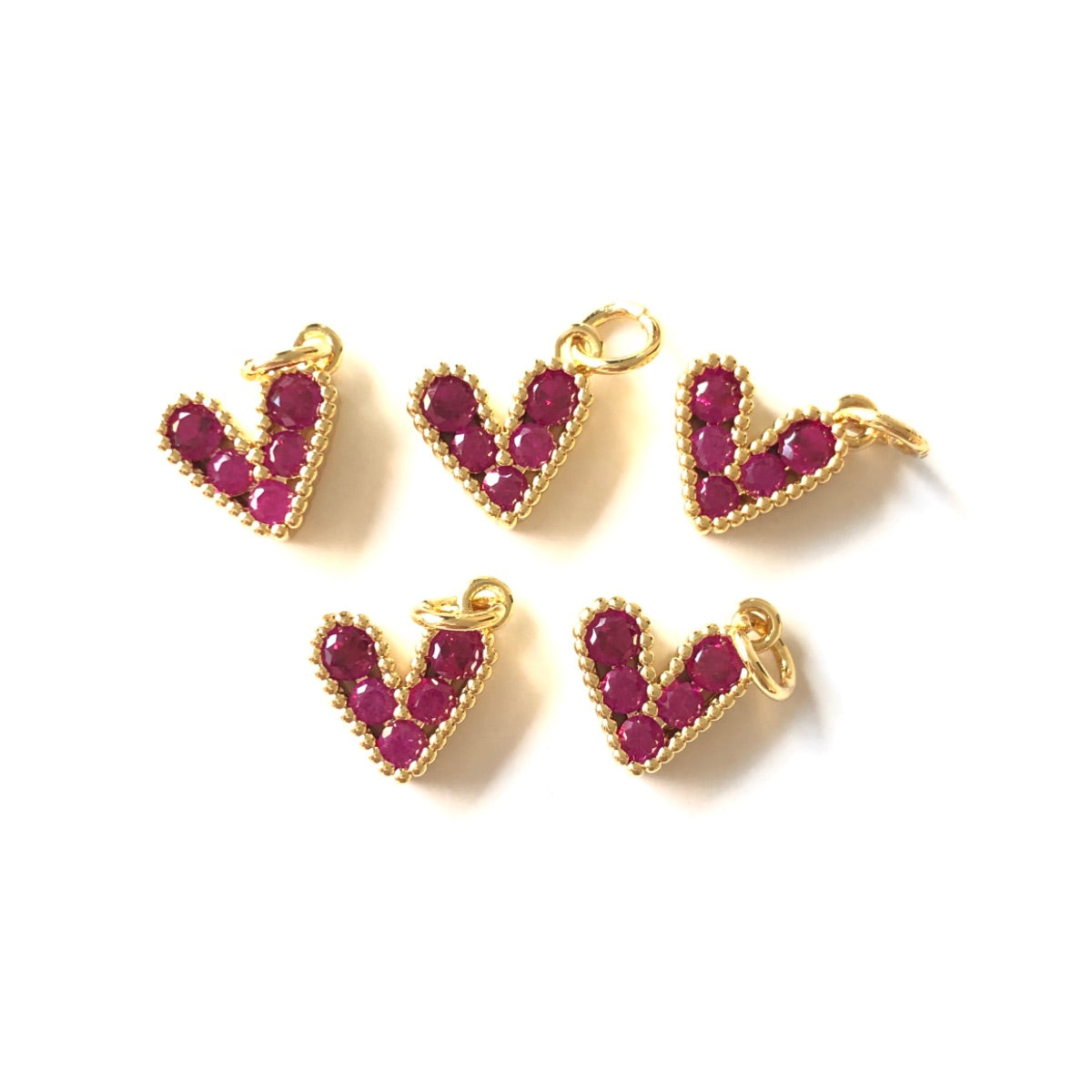 10pcs/lot 10*9.5mm Small Size Multicolor Colorful CZ Paved Heart Charms Fuchsia on Gold CZ Paved Charms Colorful Zirconia Hearts New Charms Arrivals Small Sizes Charms Beads Beyond