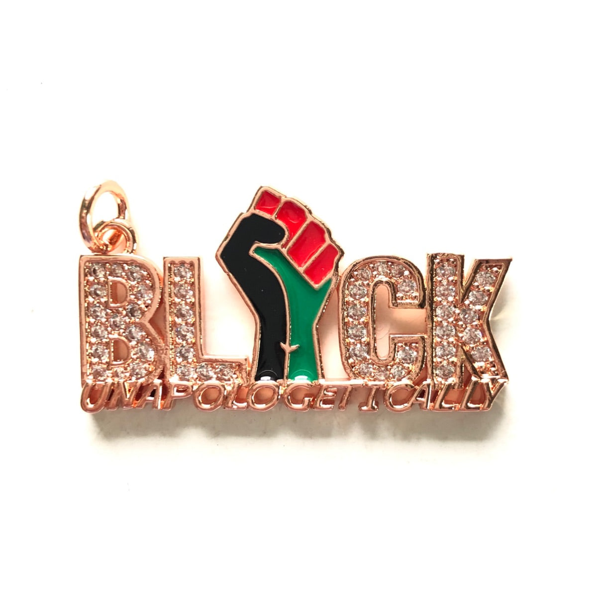 10pcs/lot 36*19mm Enamel Black Lives Matter Fist CZ Pave Black Unapologetically Word Charms for Juneteenth Black Month Awareness Rose Gold CZ Paved Charms Juneteenth & Black History Month Awareness New Charms Arrivals Charms Beads Beyond