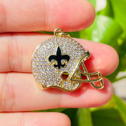 10pcs/lot Fleur De Lis CZ Saints Football Helmet Charms Gold CZ Paved Charms American Football Sports Louisiana Inspired New Charms Arrivals Charms Beads Beyond