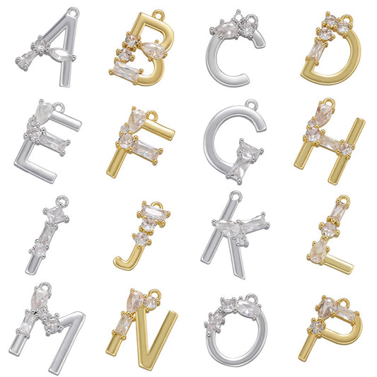 10-26pcs/lot 16*10mm Small CZ Initial Letter Alphabet Charms-Gold & Silver CZ Paved Charms Initials & Numbers Charms Beads Beyond