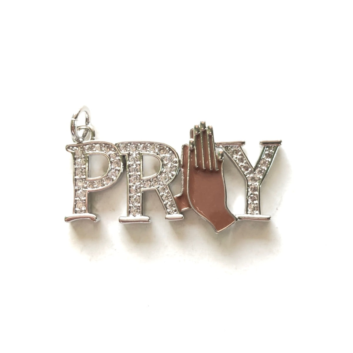 10pcs/lot 35*18mm CZ Pave Praying Hands Pray Word Charms CZ Paved Charms Christian Quotes New Charms Arrivals Words & Quotes Charms Beads Beyond