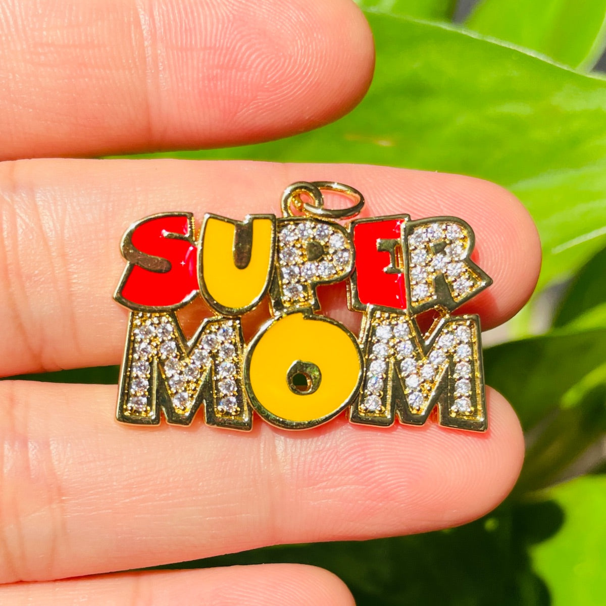 10pcs/lot CZ Pave Super Mom Word Charms-Mother's Day CZ Paved Charms Mother's Day New Charms Arrivals Charms Beads Beyond