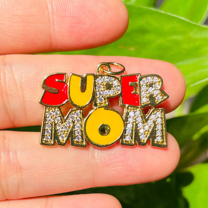 10pcs/lot CZ Pave Super Mom Word Charms-Mother's Day CZ Paved Charms Mother's Day New Charms Arrivals Charms Beads Beyond