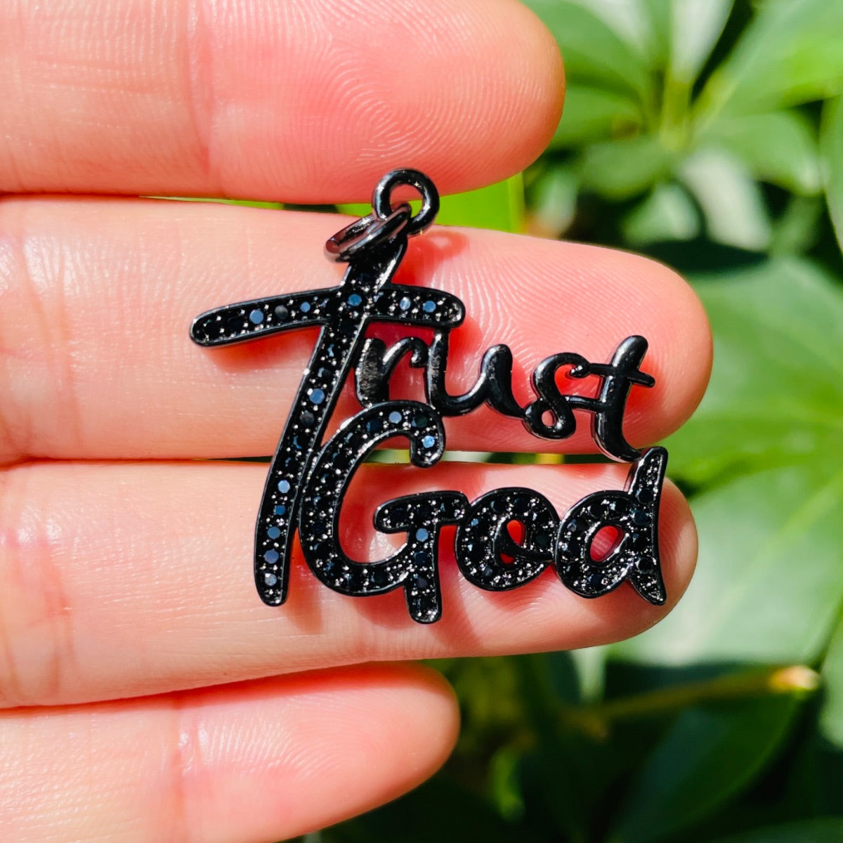 10pcs/lot 32*28mm CZ Pave Trust God Word Charms Black on Black CZ Paved Charms Christian Quotes New Charms Arrivals Charms Beads Beyond