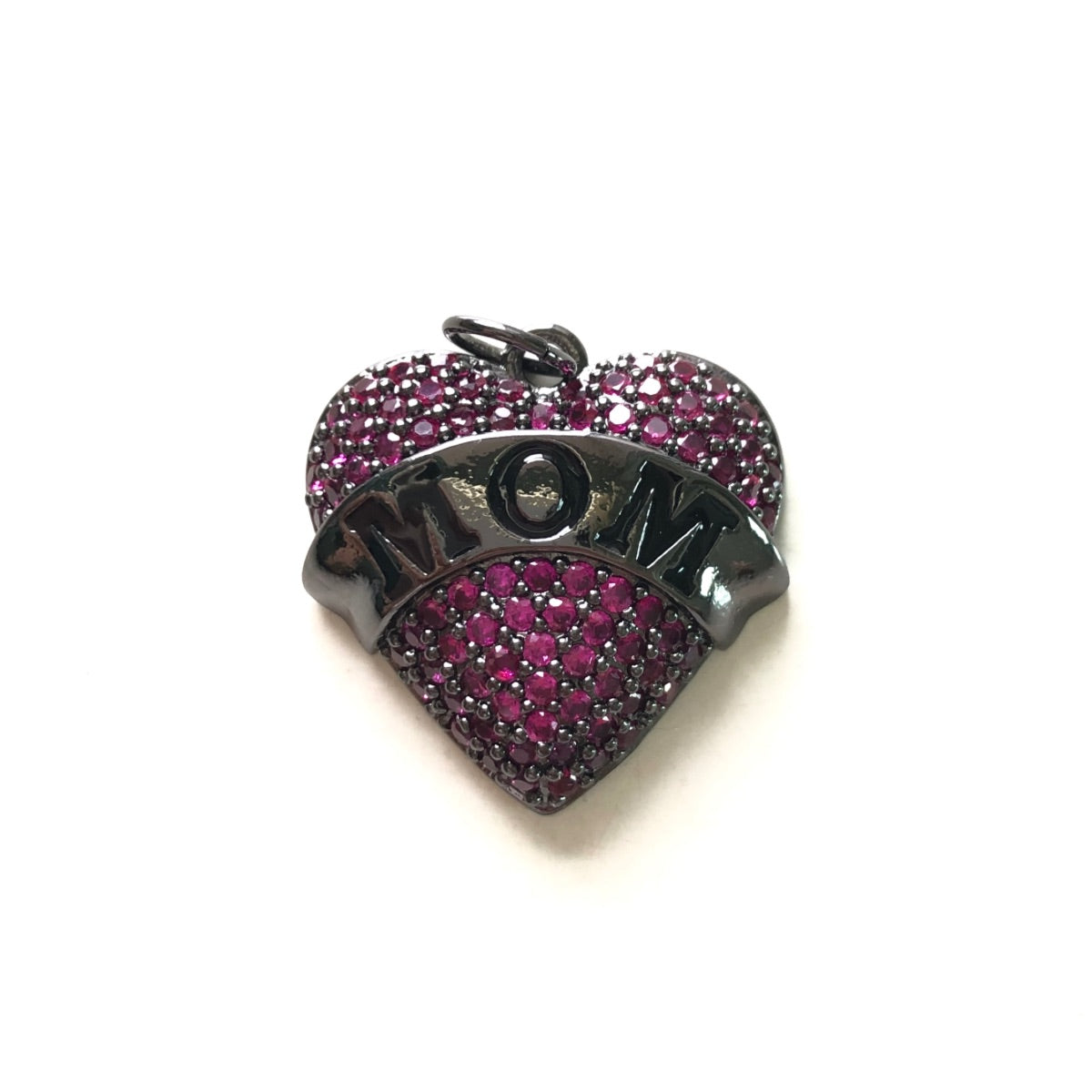 10pcs/lot Multicolor Fuchsia CZ Pave Mom Heart Word Charms-Mother's Day Fuchsia on Black CZ Paved Charms Hearts Mother's Day New Charms Arrivals Charms Beads Beyond