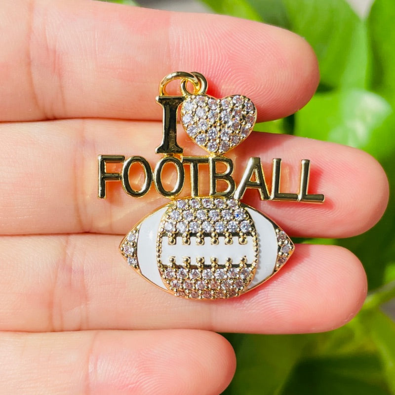 10pcs/lot CZ Pave I Love Football Word Sports Charms Gold CZ Paved Charms American Football Sports New Charms Arrivals Charms Beads Beyond