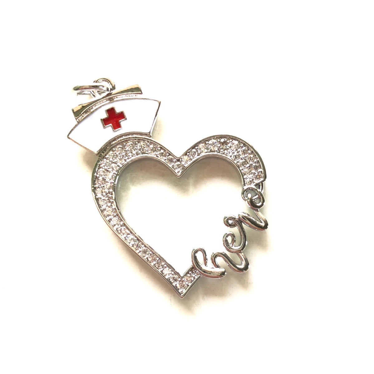 10pcs/lot 33*30mm CZ Pave Nurse Cap Heart Hero Word Charms CZ Paved Charms New Charms Arrivals Nurse Inspired Charms Beads Beyond