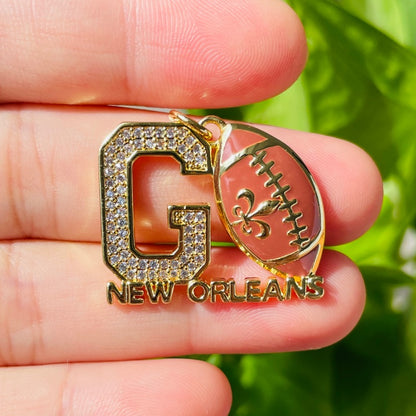 10pcs/lot CZ Pave GO Saints New Orleans AmerIcan Football Word Charms Gold CZ Paved Charms American Football Sports Louisiana Inspired New Charms Arrivals Charms Beads Beyond
