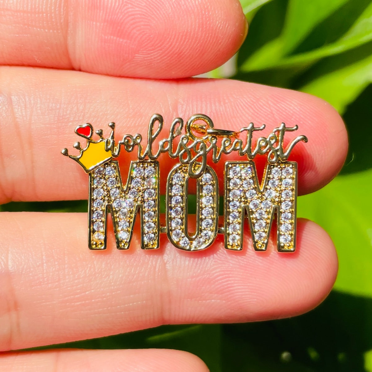 10pcs/lot CZ Pave World's Greatest Mom Word Charms-Mother's Day Gold CZ Paved Charms Mother's Day New Charms Arrivals Charms Beads Beyond