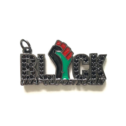 10pcs/lot 36*19mm Enamel Black Lives Matter Fist CZ Pave Black Unapologetically Word Charms for Juneteenth Black Month Awareness Black on Black CZ Paved Charms Juneteenth & Black History Month Awareness New Charms Arrivals Charms Beads Beyond
