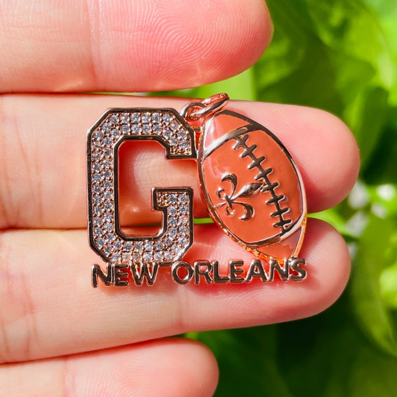 10pcs/lot CZ Pave GO Saints New Orleans AmerIcan Football Word Charms Rose Gold CZ Paved Charms American Football Sports Louisiana Inspired New Charms Arrivals Charms Beads Beyond