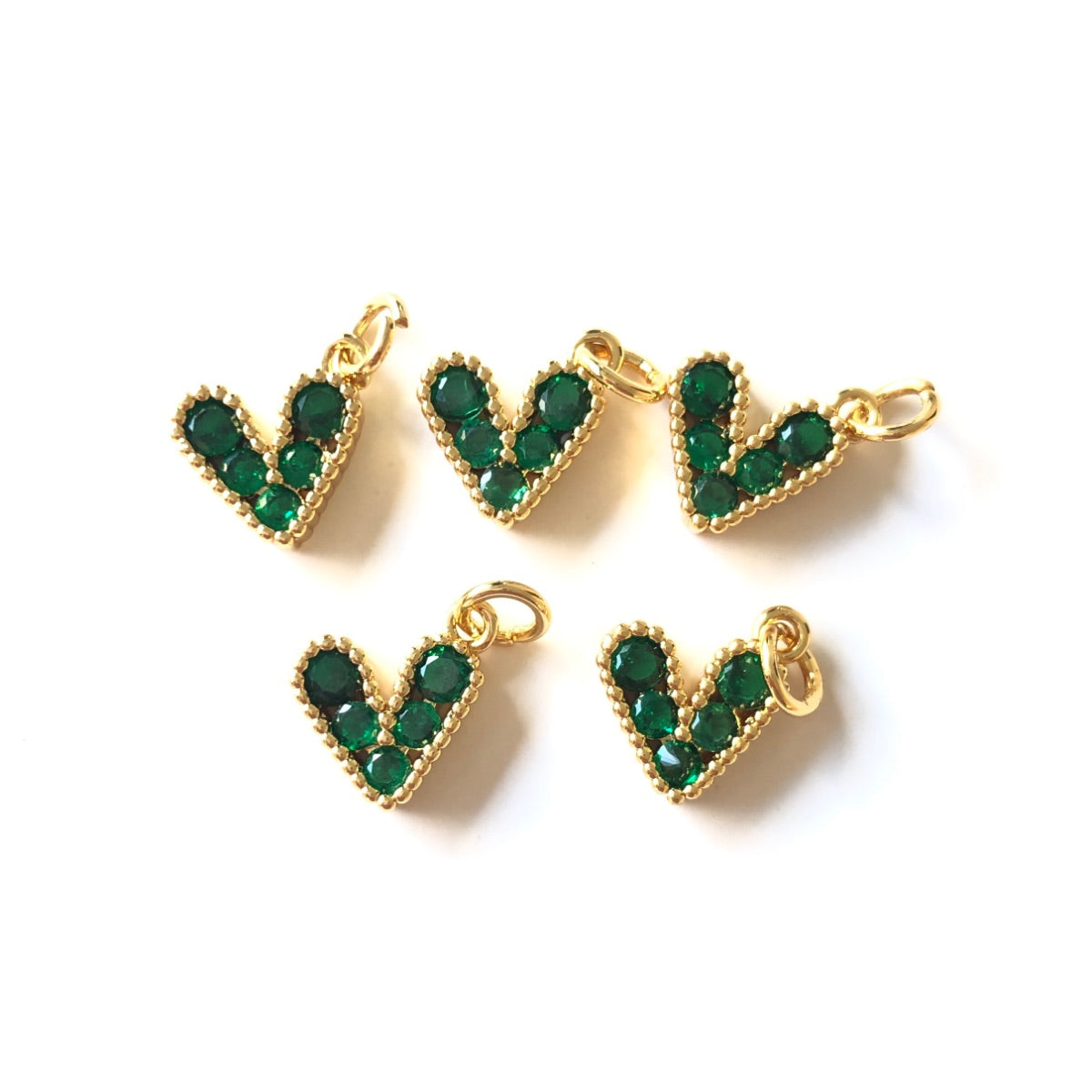 10pcs/lot 10*9.5mm Small Size Multicolor Colorful CZ Paved Heart Charms Green on Gold CZ Paved Charms Colorful Zirconia Hearts New Charms Arrivals Small Sizes Charms Beads Beyond