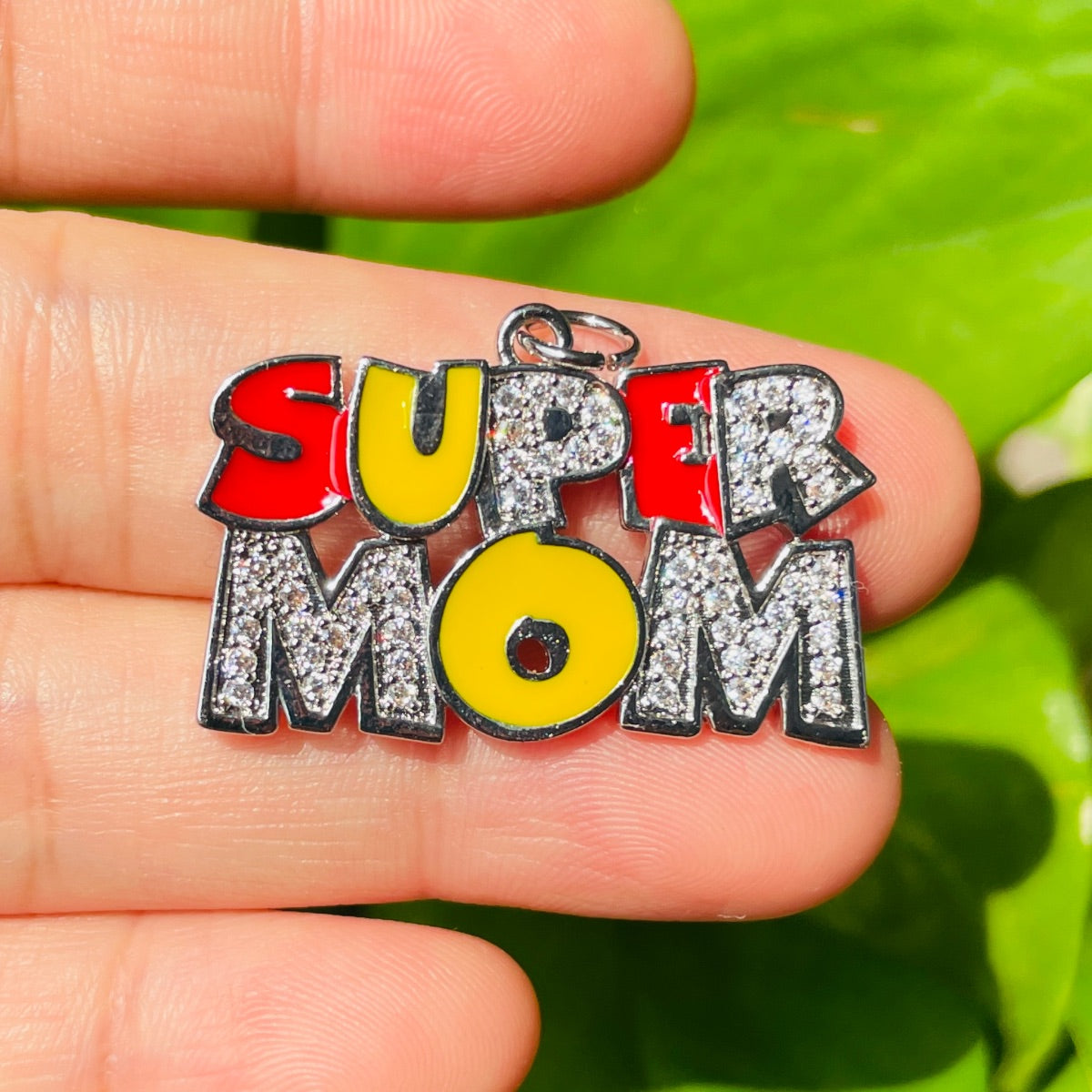 10pcs/lot CZ Pave Super Mom Word Charms-Mother's Day CZ Paved Charms Mother's Day New Charms Arrivals Charms Beads Beyond