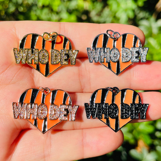 10pcs/lot 30*21mm CZ Pave Who Dey Heart American Football Team Chant Word Charms Mix Colors CZ Paved Charms American Football Sports New Charms Arrivals Charms Beads Beyond