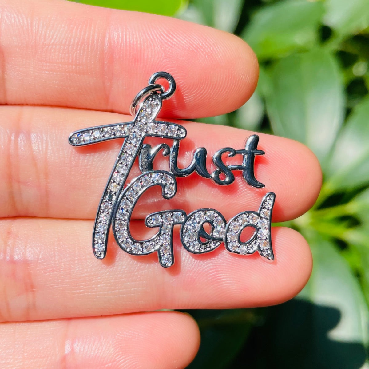 10pcs/lot 32*28mm CZ Pave Trust God Word Charms Silver CZ Paved Charms Christian Quotes New Charms Arrivals Charms Beads Beyond