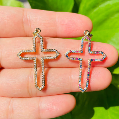 5pcs/lot CZ Paved Hollow Cross Charms CZ Paved Charms Crosses Charms Beads Beyond