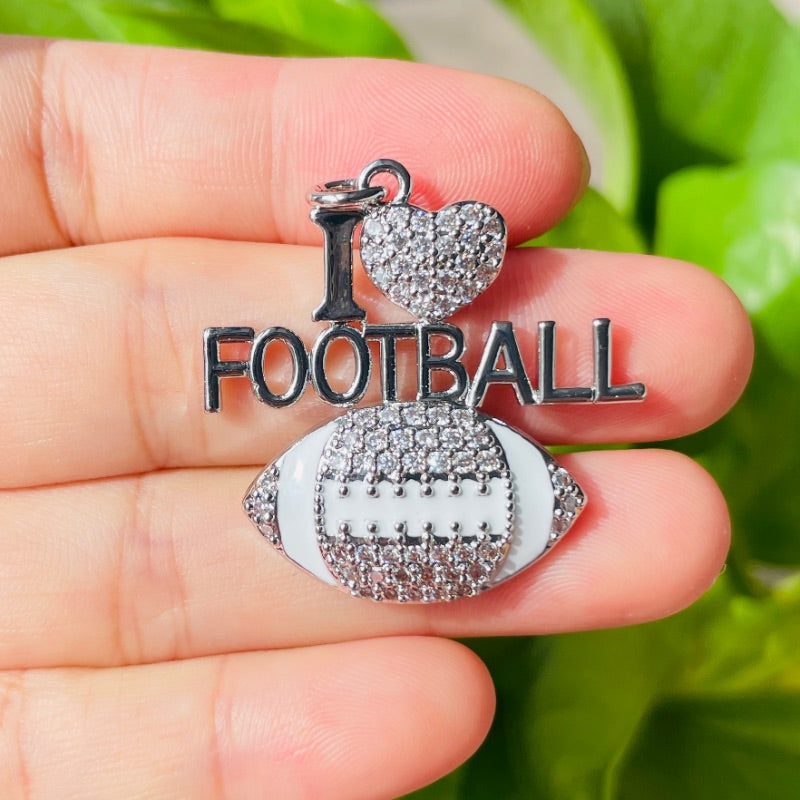10pcs/lot CZ Pave I Love Football Word Sports Charms Silver CZ Paved Charms American Football Sports New Charms Arrivals Charms Beads Beyond