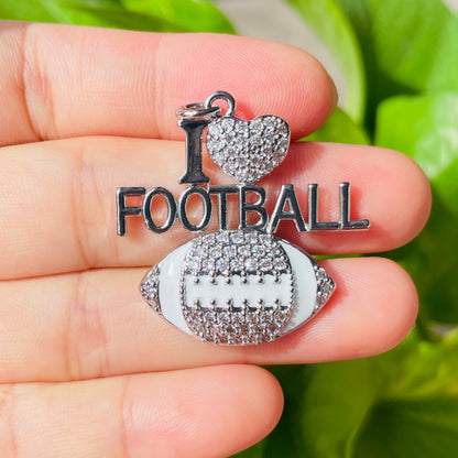 10pcs/lot CZ Pave I Love Football Word Sports Charms Silver CZ Paved Charms American Football Sports New Charms Arrivals Charms Beads Beyond