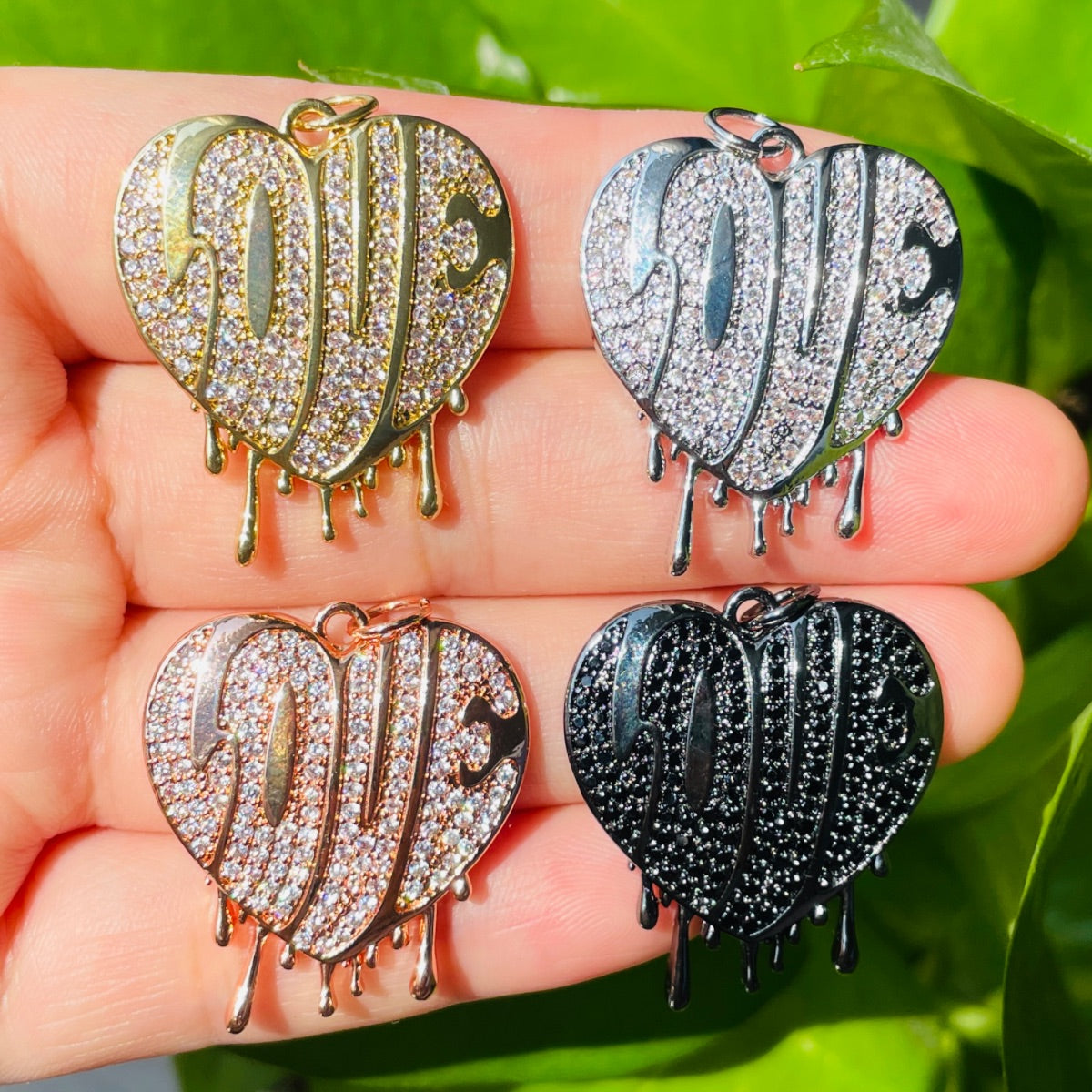 10pcs/lot CZ Paved Dripping Love Heart Charms Mix Colors CZ Paved Charms Hearts Love Letters New Charms Arrivals Charms Beads Beyond