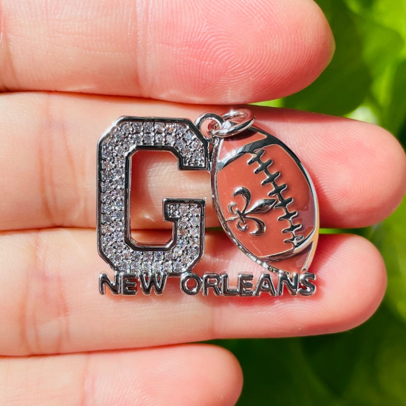 10pcs/lot CZ Pave GO Saints New Orleans AmerIcan Football Word Charms Silver CZ Paved Charms American Football Sports Louisiana Inspired New Charms Arrivals Charms Beads Beyond