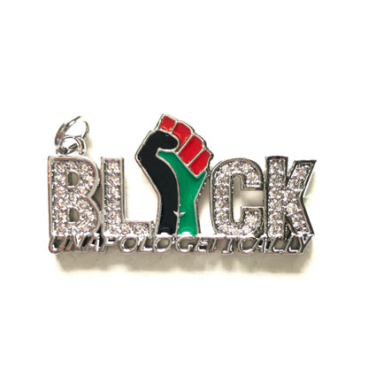 10pcs/lot 36*19mm Enamel Black Lives Matter Fist CZ Pave Black Unapologetically Word Charms for Juneteenth Black Month Awareness Silver CZ Paved Charms Juneteenth & Black History Month Awareness New Charms Arrivals Charms Beads Beyond