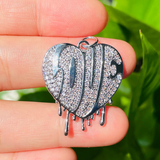 10pcs/lot CZ Paved Dripping Love Heart Charms Silver CZ Paved Charms Hearts Love Letters New Charms Arrivals Charms Beads Beyond