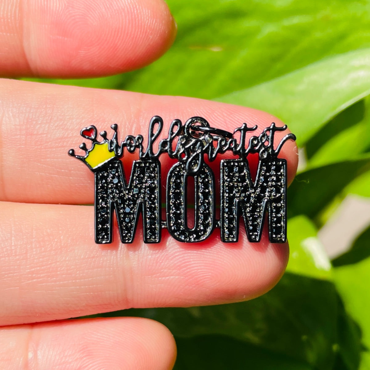 10pcs/lot CZ Pave World's Greatest Mom Word Charms-Mother's Day Black on Black CZ Paved Charms Mother's Day New Charms Arrivals Charms Beads Beyond