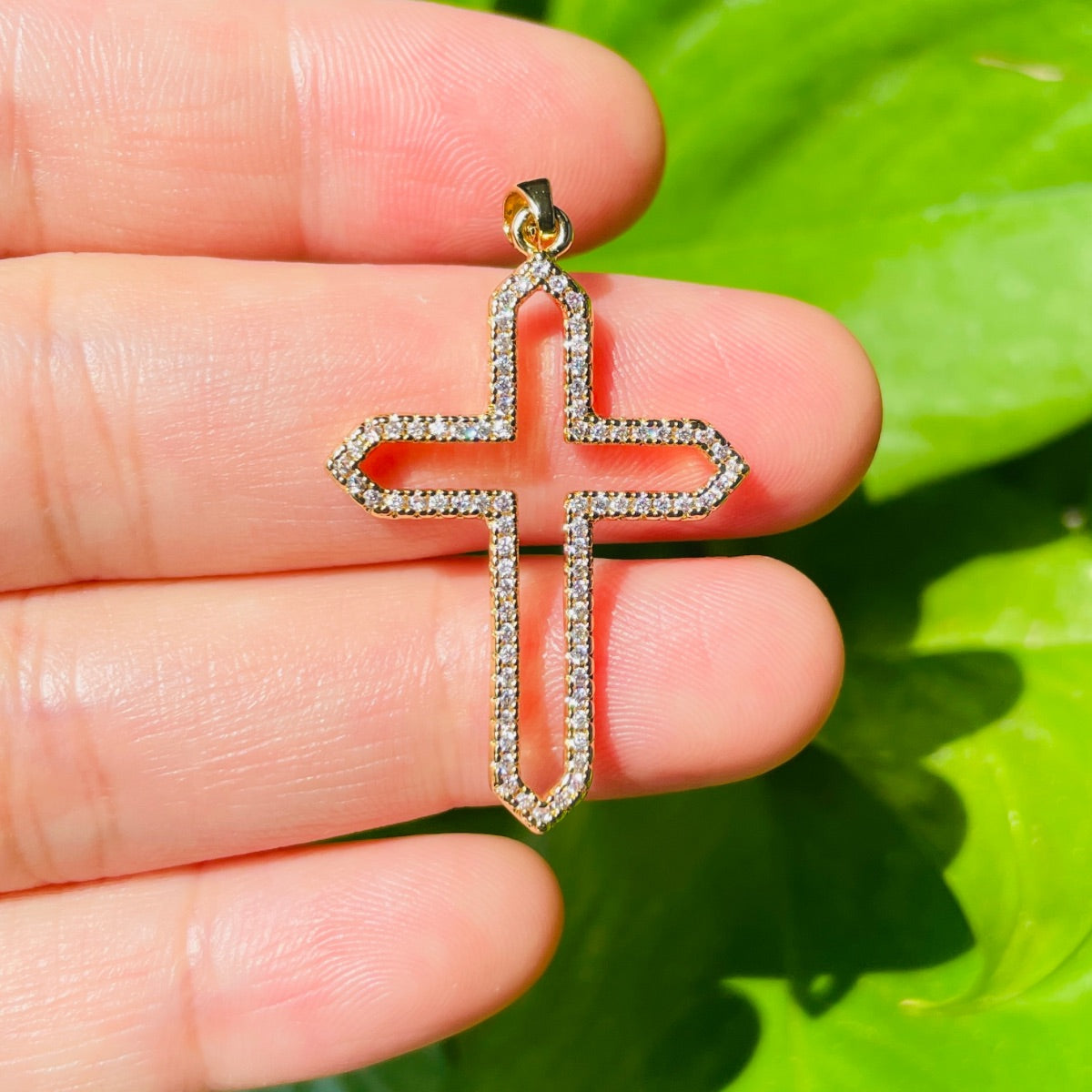 5pcs/lot CZ Paved Hollow Cross Charms Clear on Gold CZ Paved Charms Crosses Charms Beads Beyond