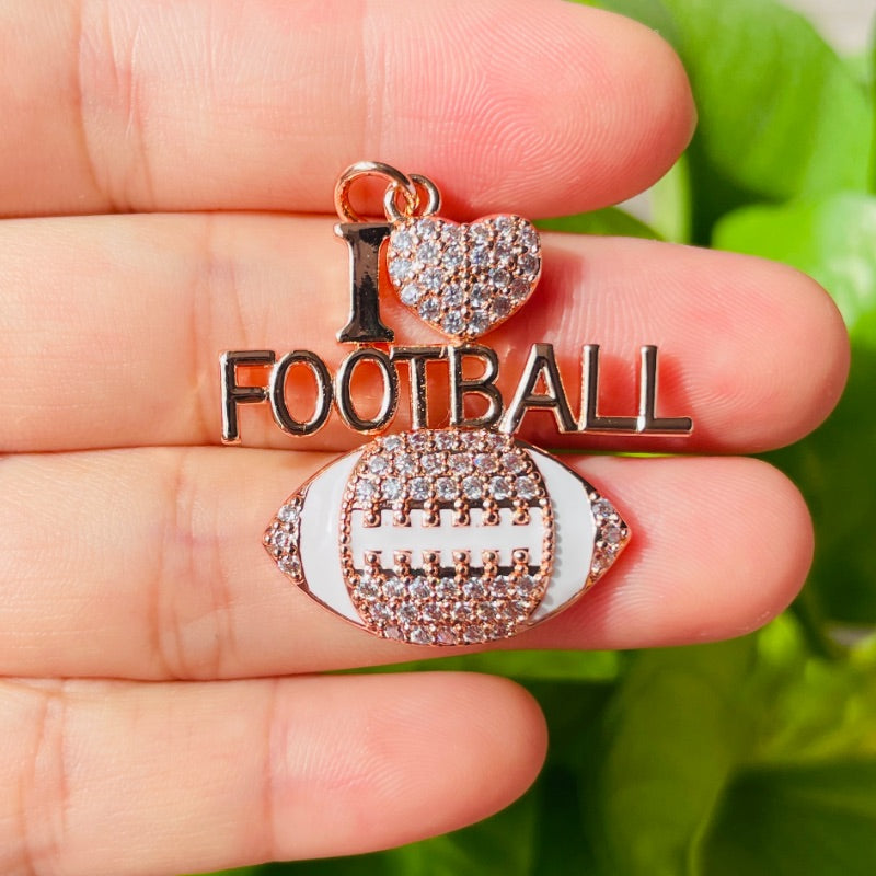 10pcs/lot CZ Pave I Love Football Word Sports Charms Rose Gold CZ Paved Charms American Football Sports New Charms Arrivals Charms Beads Beyond