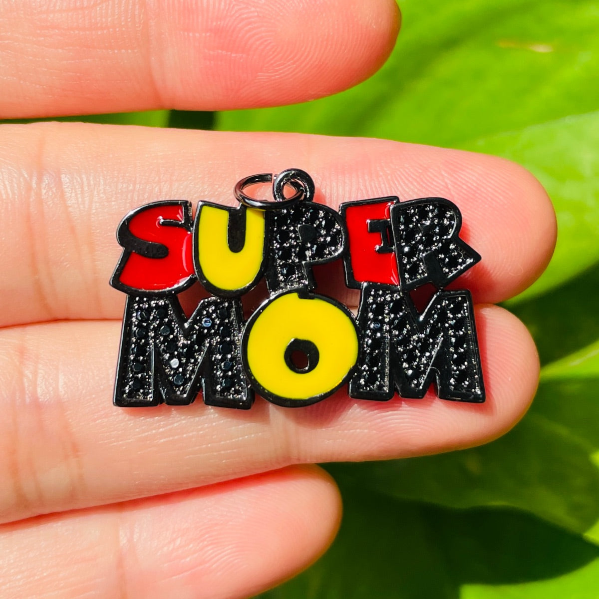 10pcs/lot CZ Pave Super Mom Word Charms-Mother's Day CZ Paved Charms Mother's Day New Charms Arrivals Charms Beads Beyond