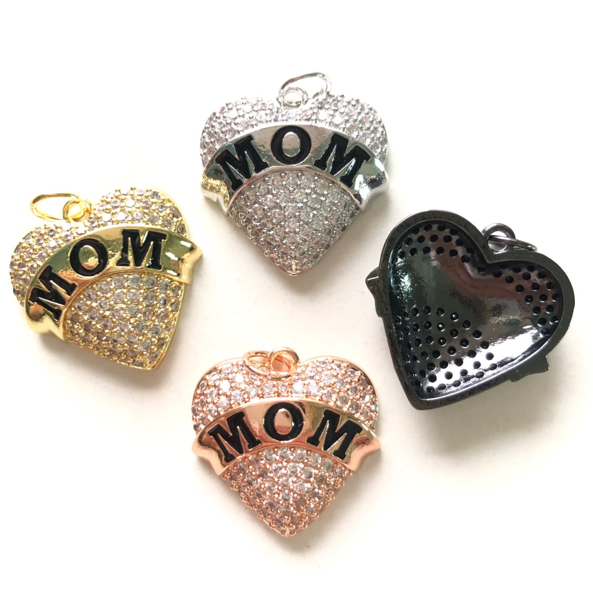 10pcs/lot CZ Pave Mom Heart Word Charms-Mother's Day CZ Paved Charms Hearts Mother's Day New Charms Arrivals Charms Beads Beyond