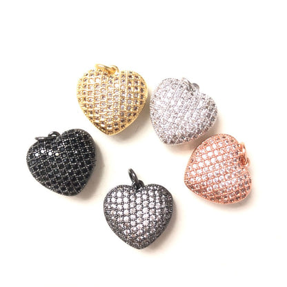 10pcs/lot 15.6*15.2mm Small Size CZ Paved 3D Heart Charms CZ Paved Charms Hearts On Sale Charms Beads Beyond
