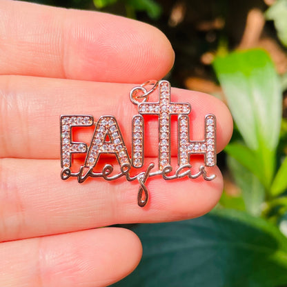 10pcs/lot CZ Paved Faith Over Fear Word Charms CZ Paved Charms Christian Quotes New Charms Arrivals Charms Beads Beyond