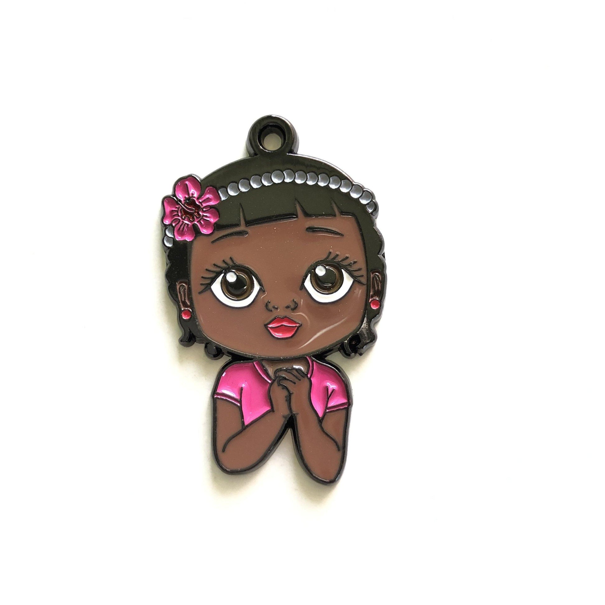 10pcs/lot Cute Little Black Girl Charm Pink Enamel Afro Charms On Sale Charms Beads Beyond