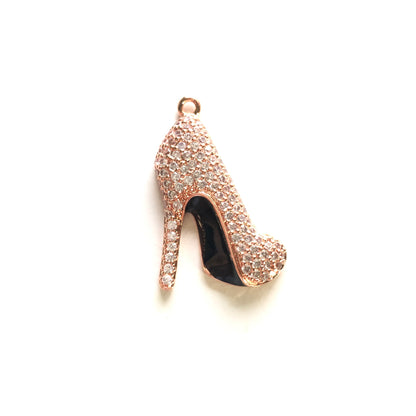 10pcs/lot 30.3*22.5mm CZ Paved Black Bottom High Heel Shoe Charms Rose Gold CZ Paved Charms High Heels Charms Beads Beyond