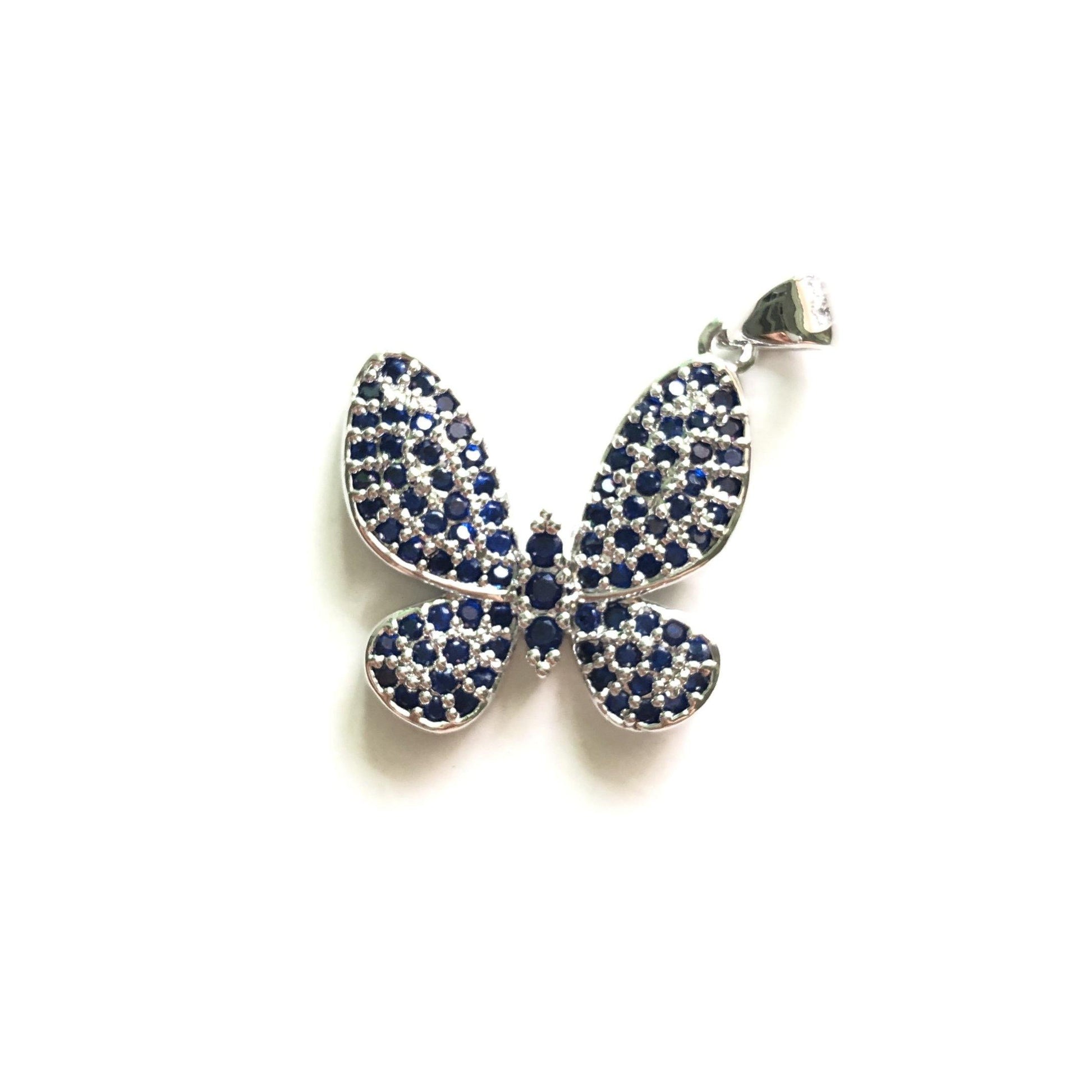 5pcs/lot 20*20mm Multicolor CZ Paved Butterfly Charms Blue on Silver CZ Paved Charms Butterflies Colorful Zirconia Charms Beads Beyond