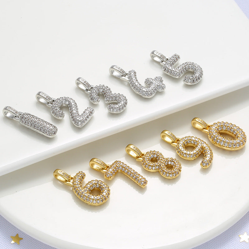 10pcs/lot 29.5*12mm CZ Paved Number Charms- Gold & Silver CZ Paved Charms Initials & Numbers Charms Beads Beyond