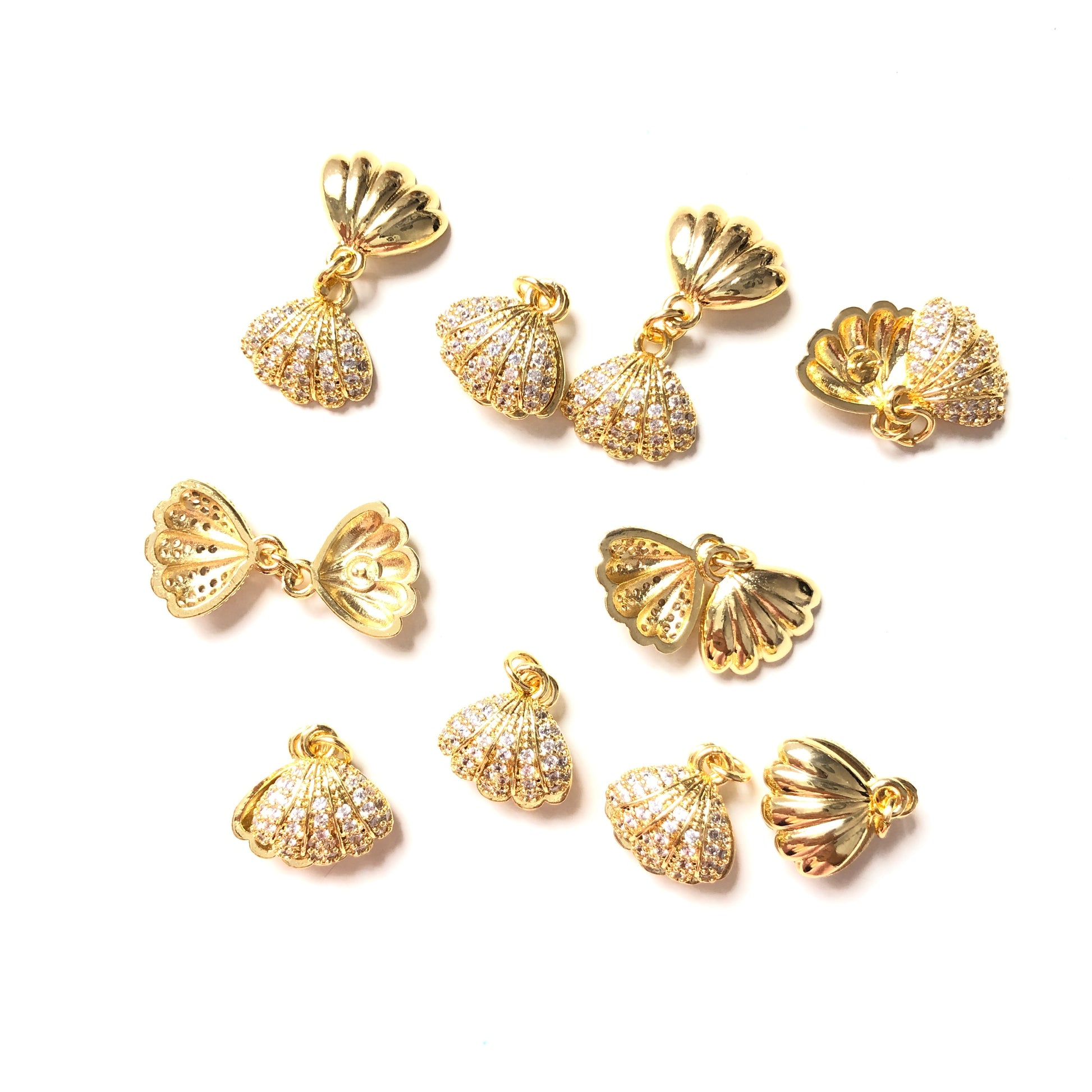 10pcs/lot 12.6*12.8mm CZ Paved Shell Charms CZ Paved Charms Small Sizes Charms Beads Beyond