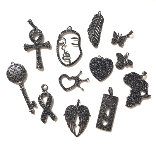 12pcs/lot Mix CZ Paved Charms Set-Black on Black CZ Paved Charms Mix Charms Charms Beads Beyond