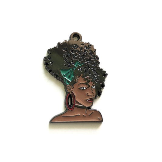 10pcs/lot Afro Black Girl Charms Green Enamel Afro Charms On Sale Charms Beads Beyond