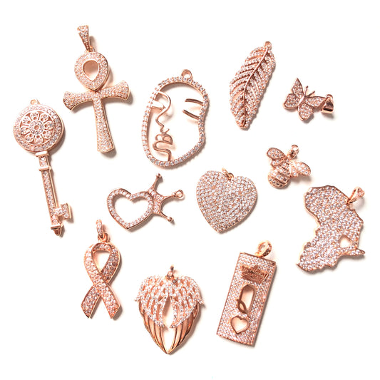 12pcs/lot Mix CZ Paved Charm Set-Rose Gold CZ Paved Charms Mix Charms Charms Beads Beyond