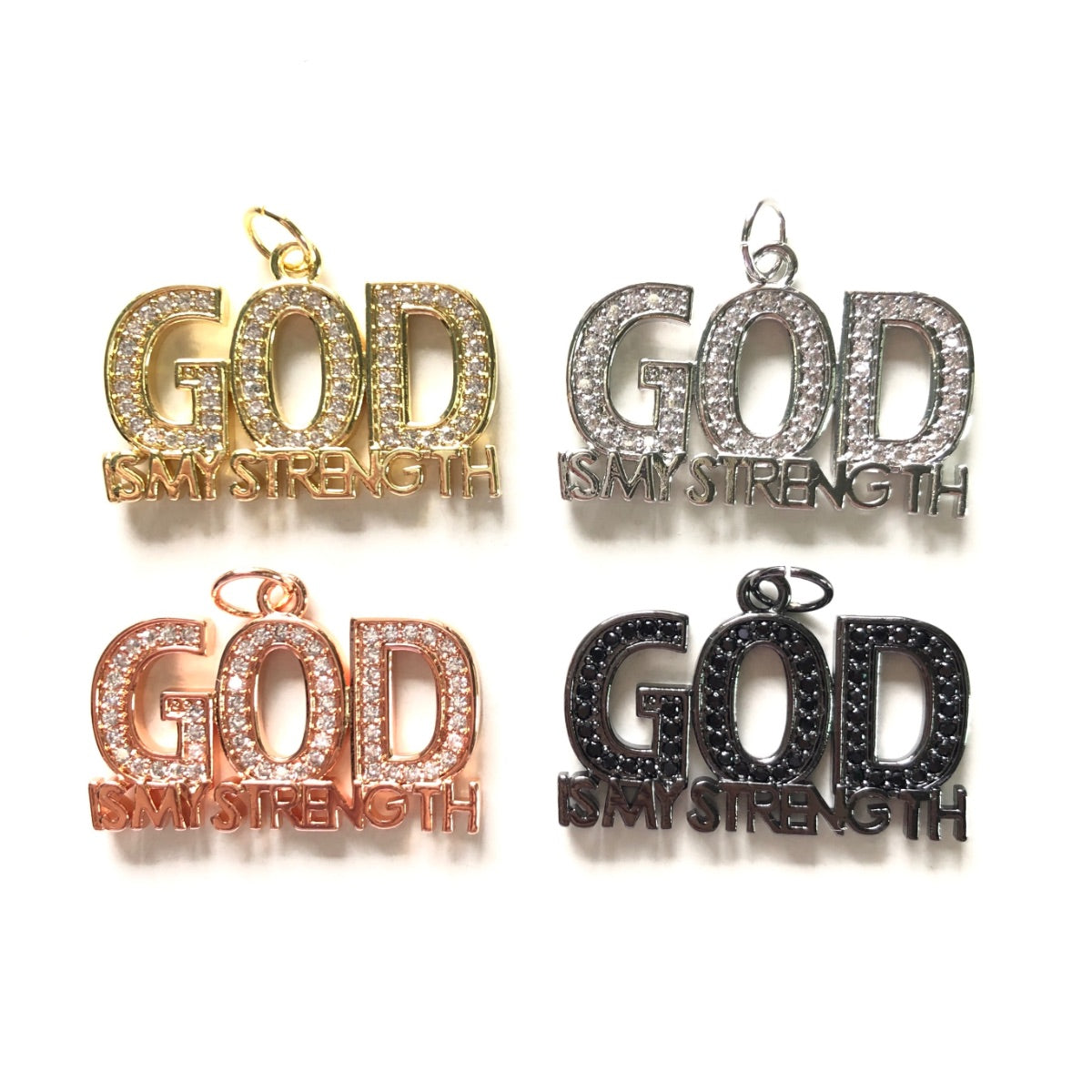 10pcs/lot CZ Paved God Is My Strength Word Charms CZ Paved Charms Christian Quotes New Charms Arrivals Charms Beads Beyond