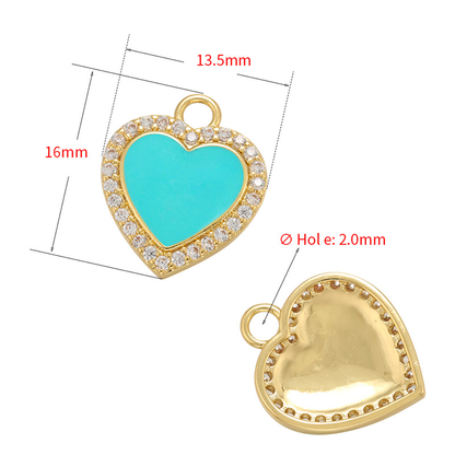 10pcs/lot 16*13.5mm Colorful Enamel CZ Pave Heart Charm Enamel Charms Charms Beads Beyond
