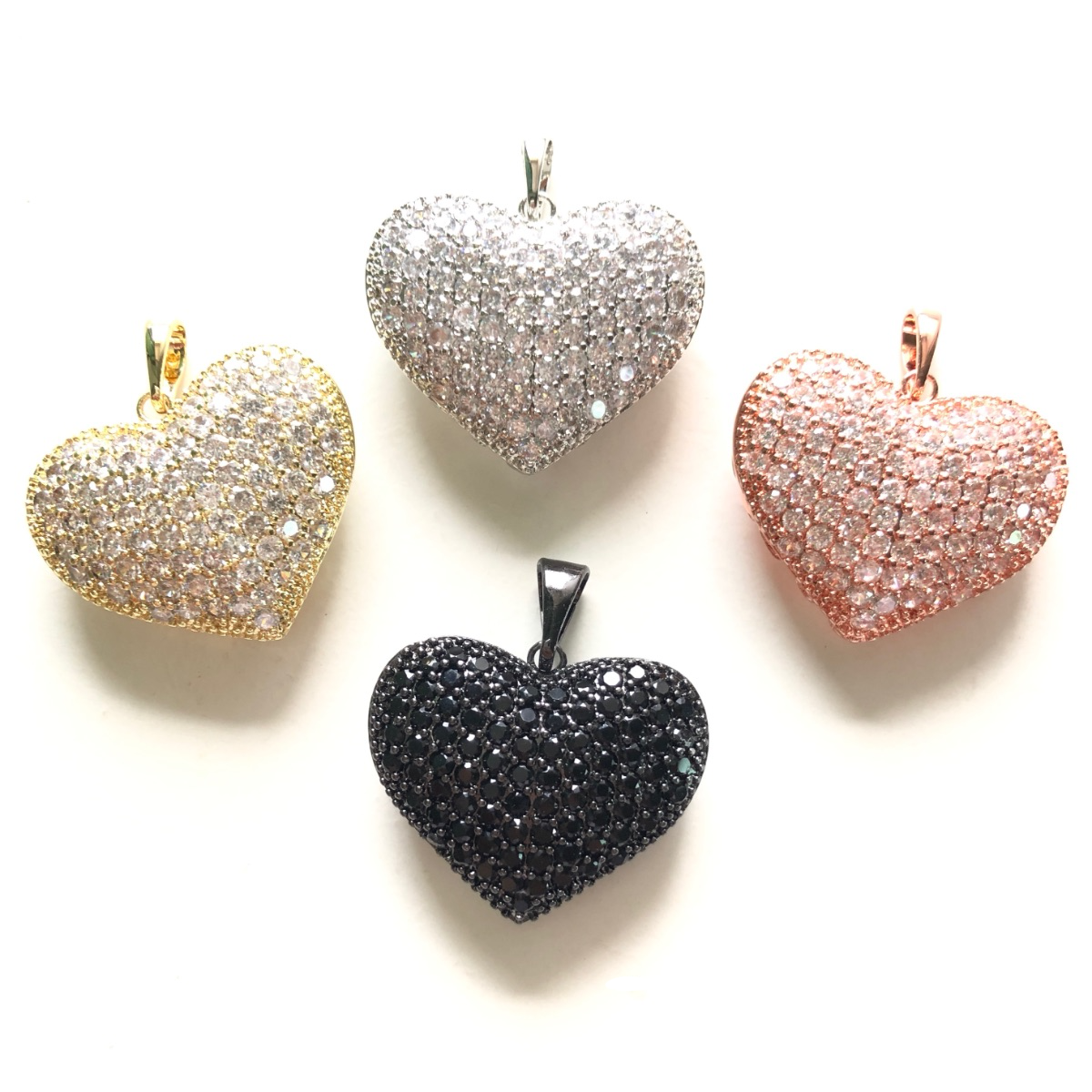 5-10pcs/lot 26.6*22mm Large Size CZ Paved 3D Heart Charms CZ Paved Charms Hearts Charms Beads Beyond
