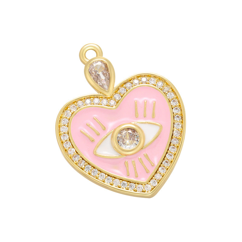 10pcs/lot 26*20mm Enamel Evil Eye Heart Charm for Jewelry Making Pink Enamel Charms Charms Beads Beyond