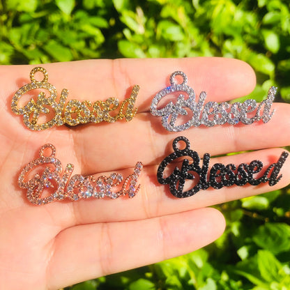 10pcs/lot 35.5*17.3mm CZ Paved Blessed Charms Mix Color CZ Paved Charms Christian Quotes Words & Quotes Charms Beads Beyond