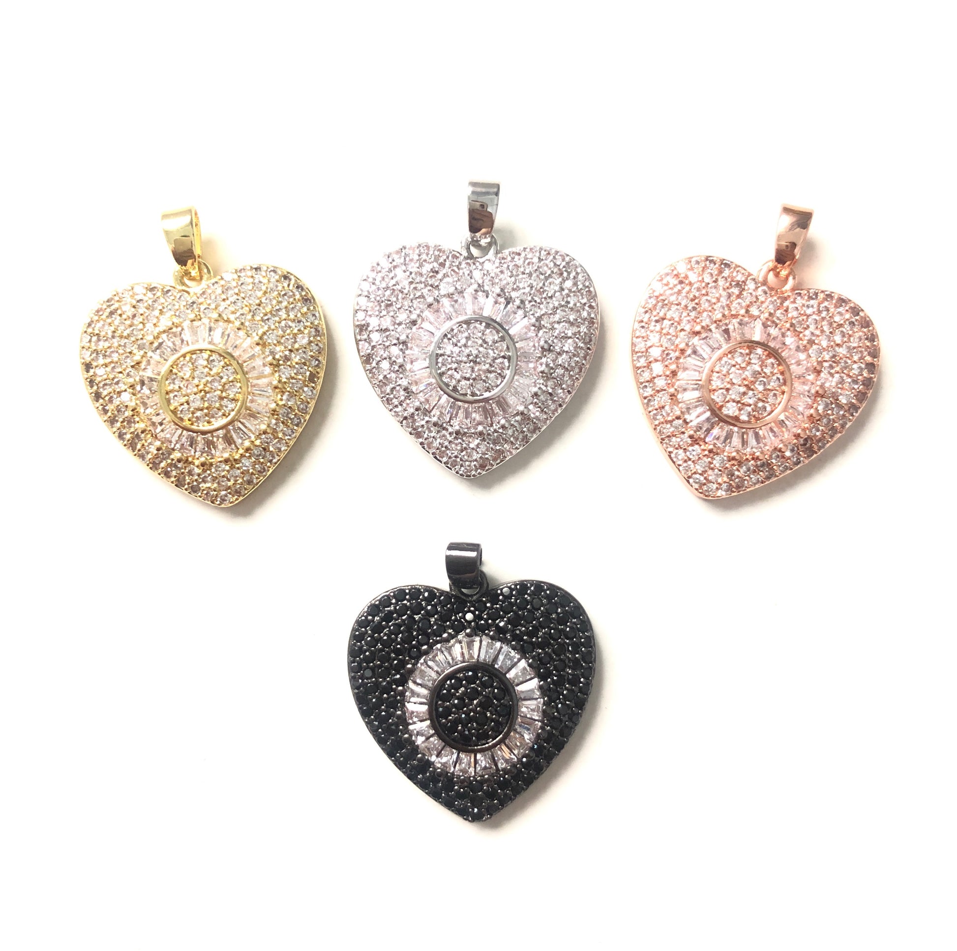 5pcs/lot 24.5*20mm CZ Paved Heart Charms CZ Paved Charms Hearts Charms Beads Beyond