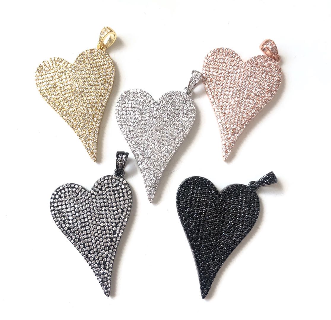 5pcs/lot 48.6*29.2mm CZ Paved Big Heart Charms CZ Paved Charms Hearts Large Sizes Charms Beads Beyond