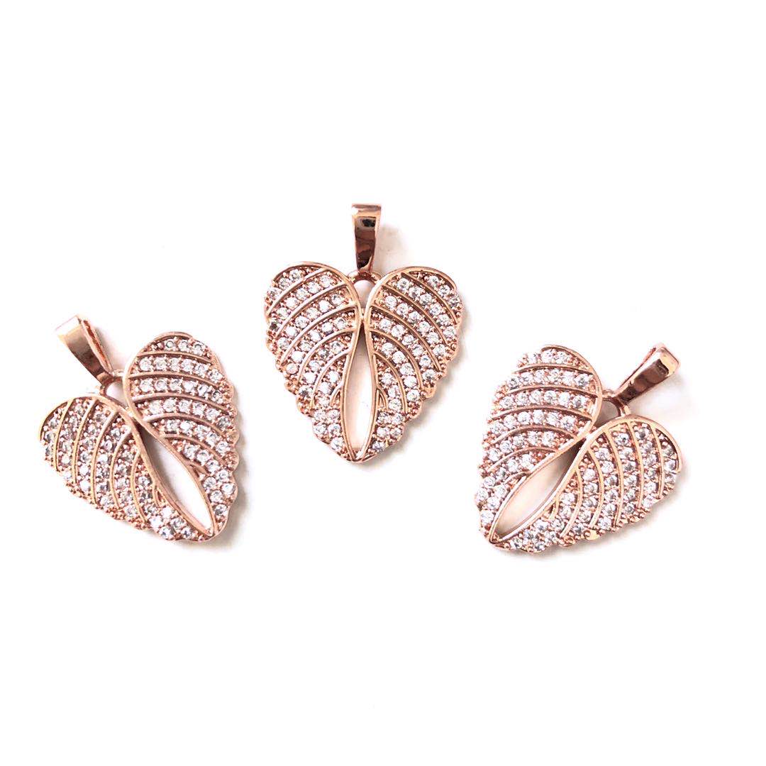 10pcs/lot 24.3*18.4mm CZ Paved Angel Wing Charms Rose Gold CZ Paved Charms On Sale Wings Charms Beads Beyond